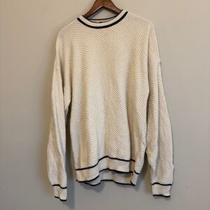 VTG 90s Cotton Sweater Men XL Cream Navy Oversized Coastal Nautical Textured